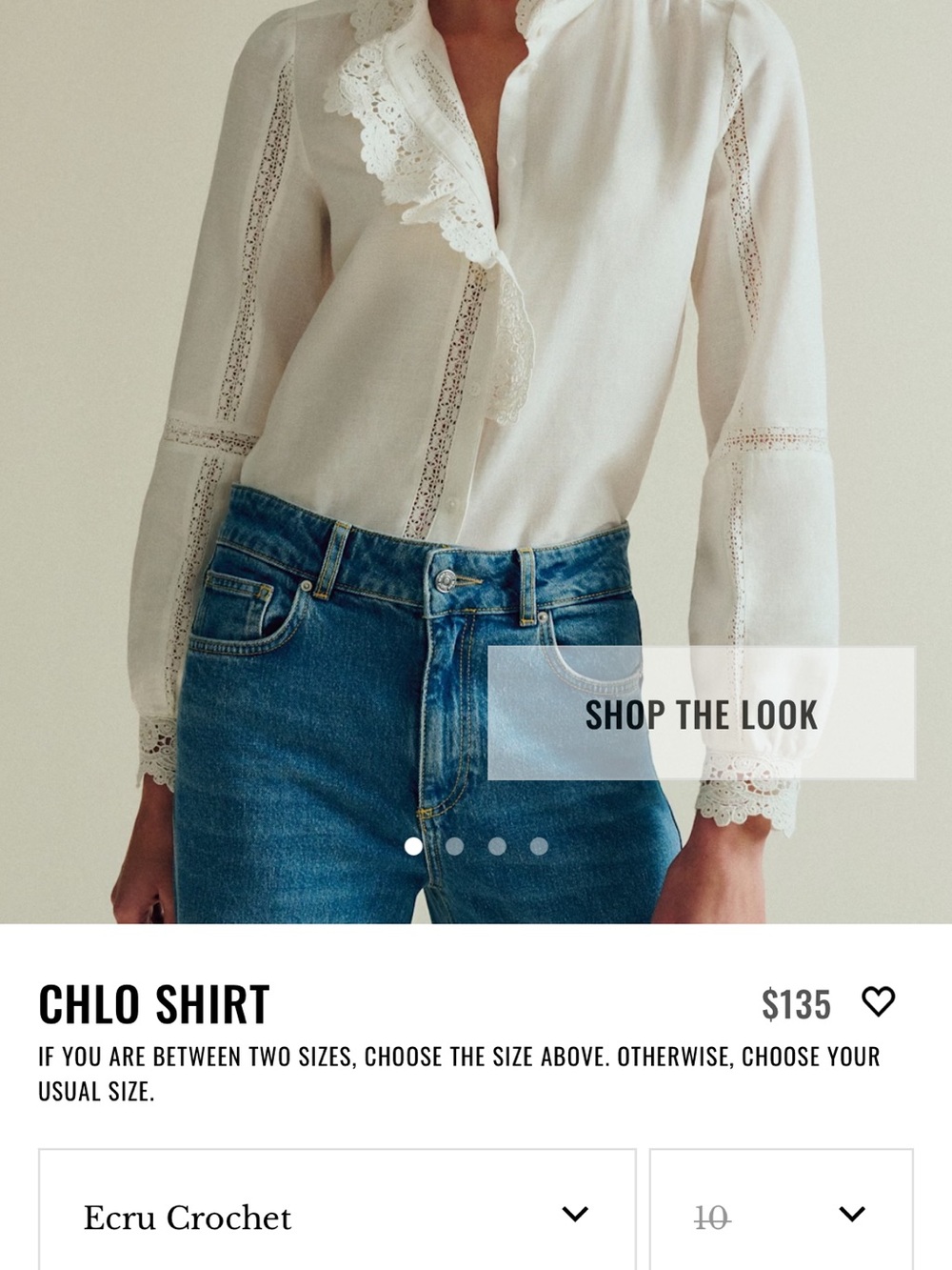 Sezane Chlo Shirt Ecru Crochet - Size 10